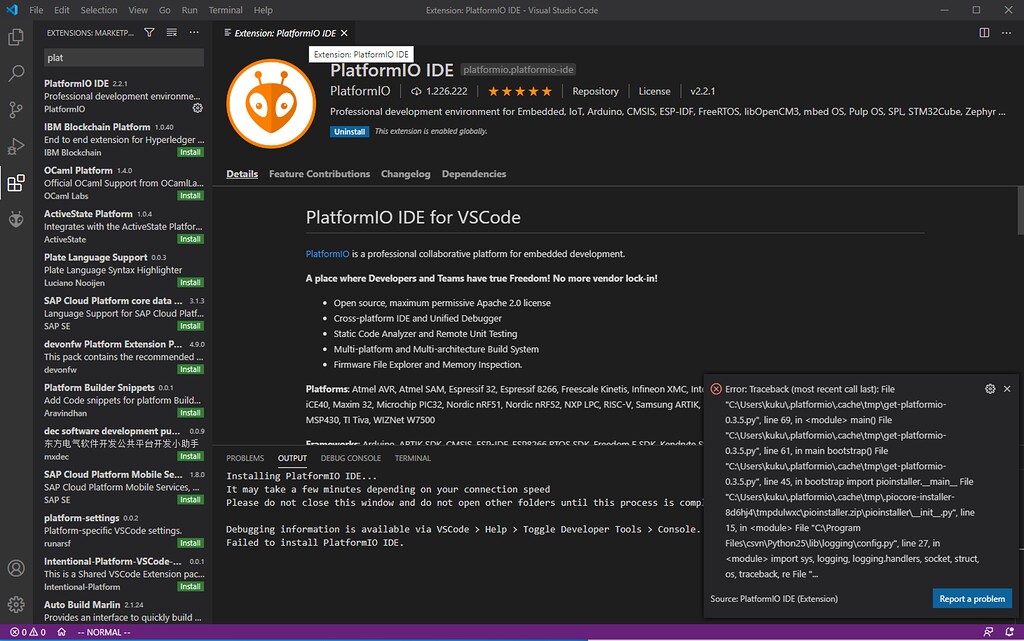 Platformio Installation Failed Platformio Community 3347