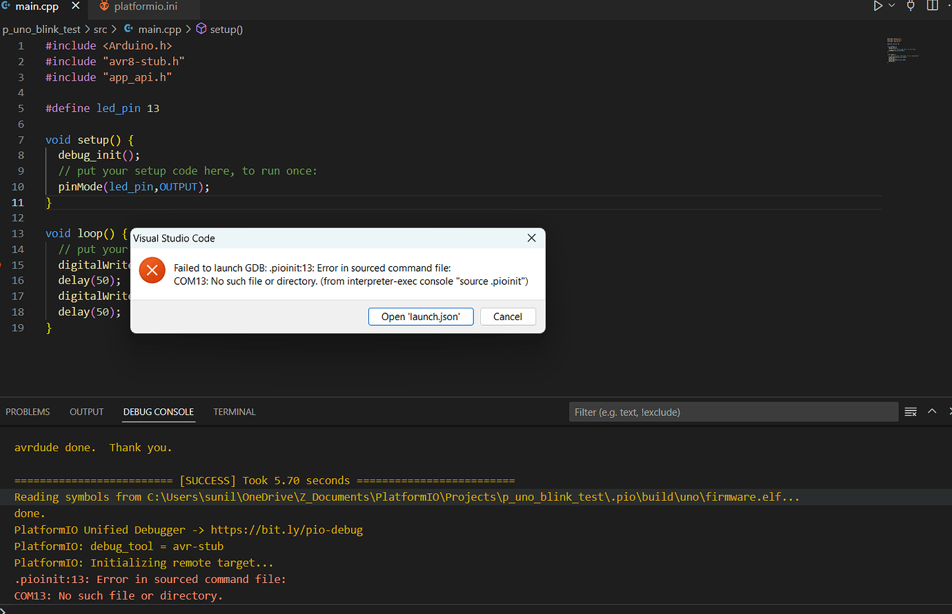 Gdb launch error - Debugging - PlatformIO Community
