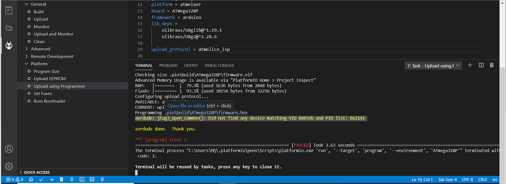 How to upload by Atmel ICE via PlatformIO in VS Code? - PlatformIO ...