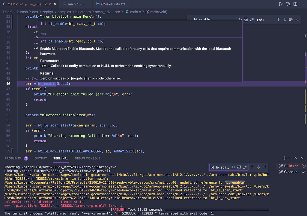 Failed to build zephyr scan_adv example - PlatformIO IDE - PlatformIO ...