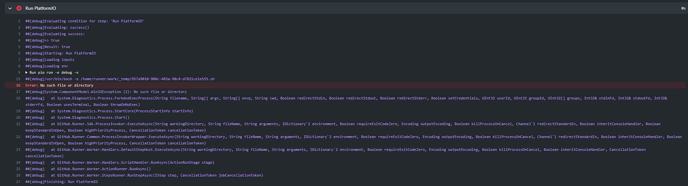 GitHub action fails with No such file or directory - PlatformIO Community