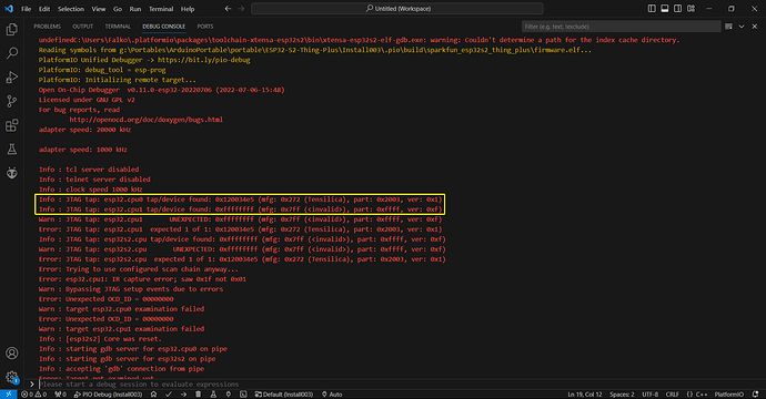 Debug Console Output, marked