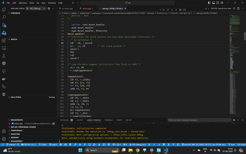 Not entering into main.cpp during debug session in stm32 - Debugging ...