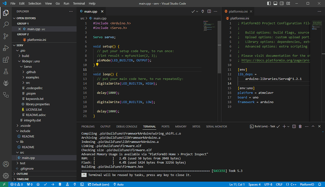 'No such file or directory' with Servo.h Libraries PlatformIO Community