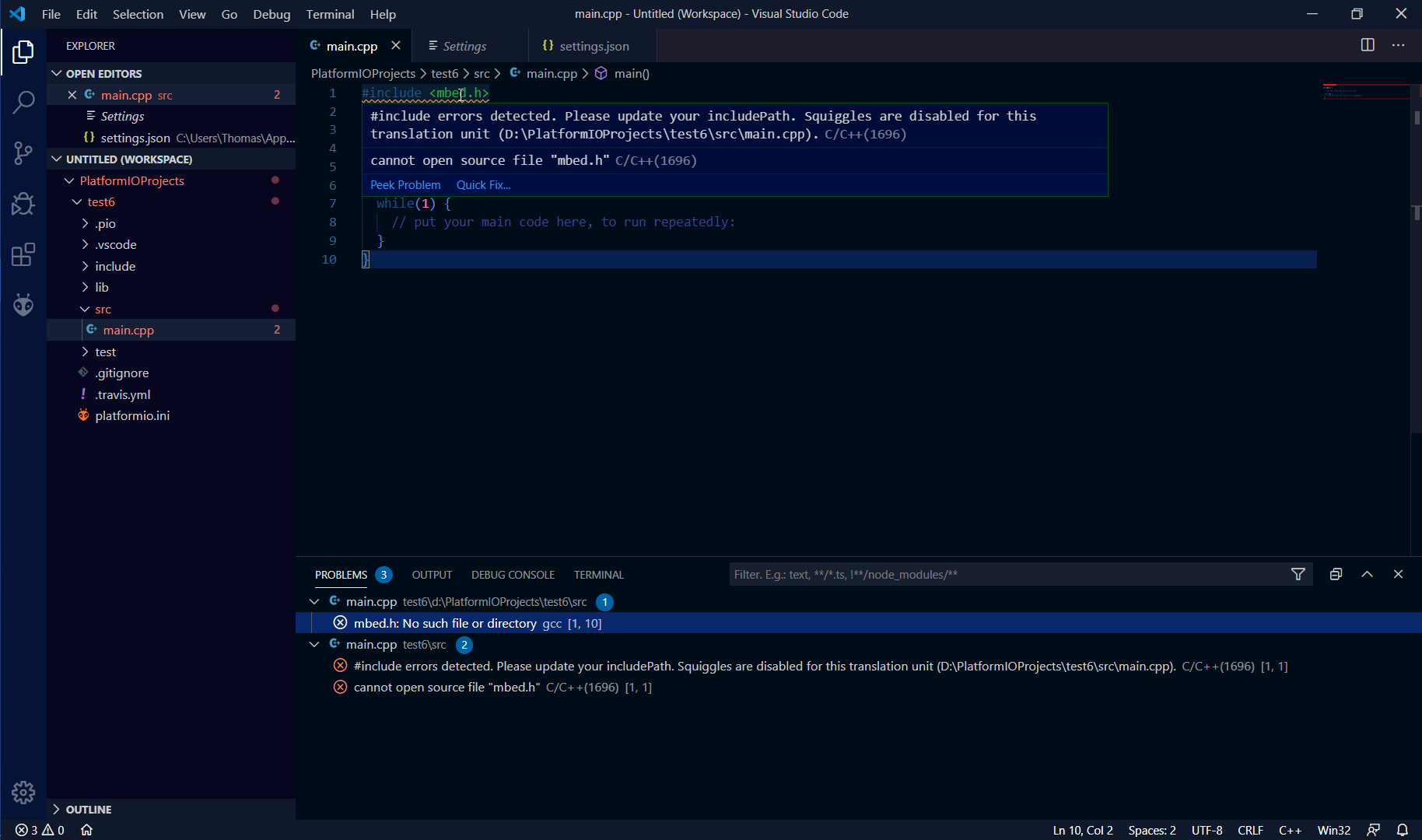 Vs code include